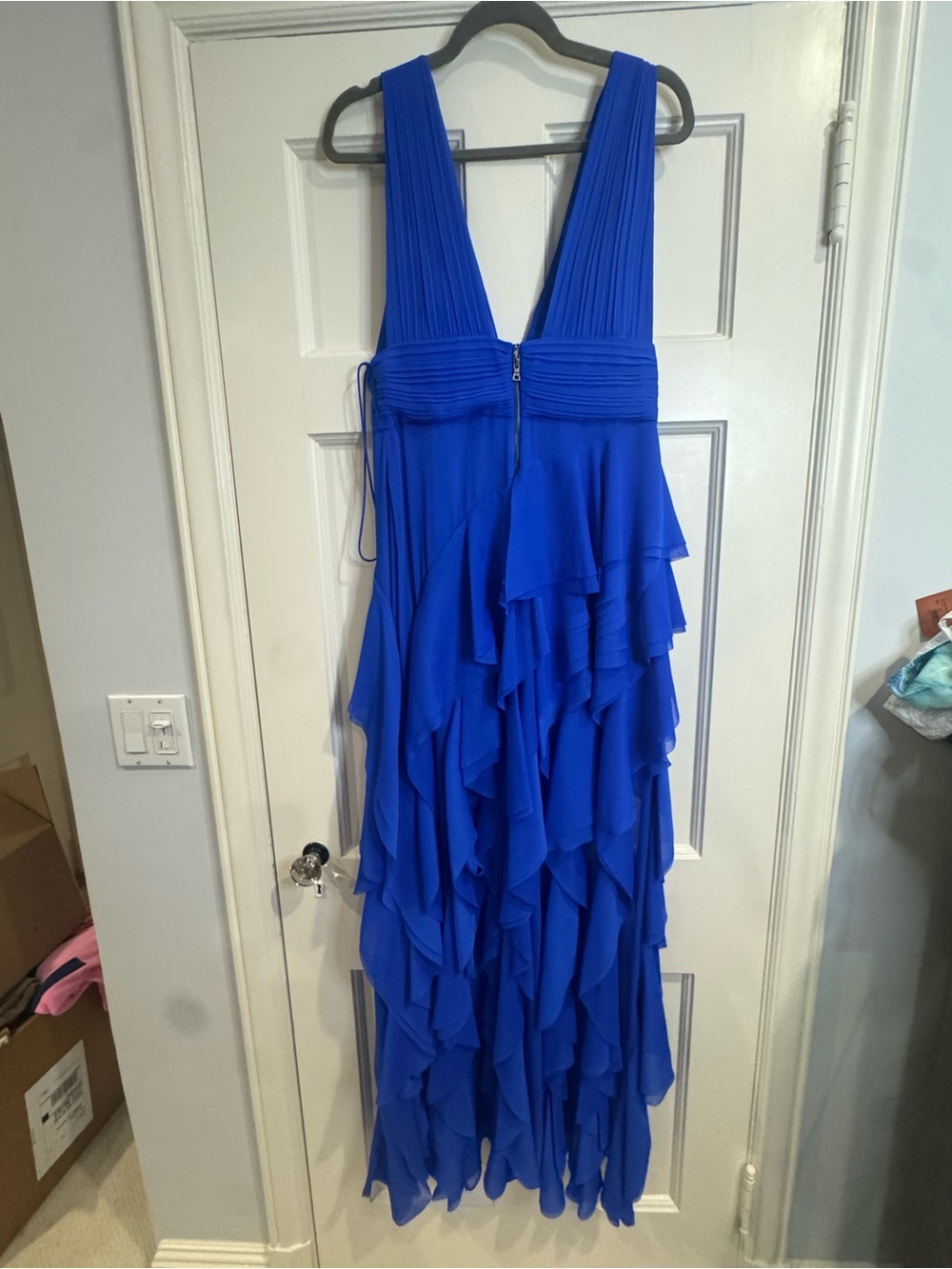 Alice + Olivia Cobalt Blue High-Low Ruffle V-Neck Dress - Picture 8 of 11